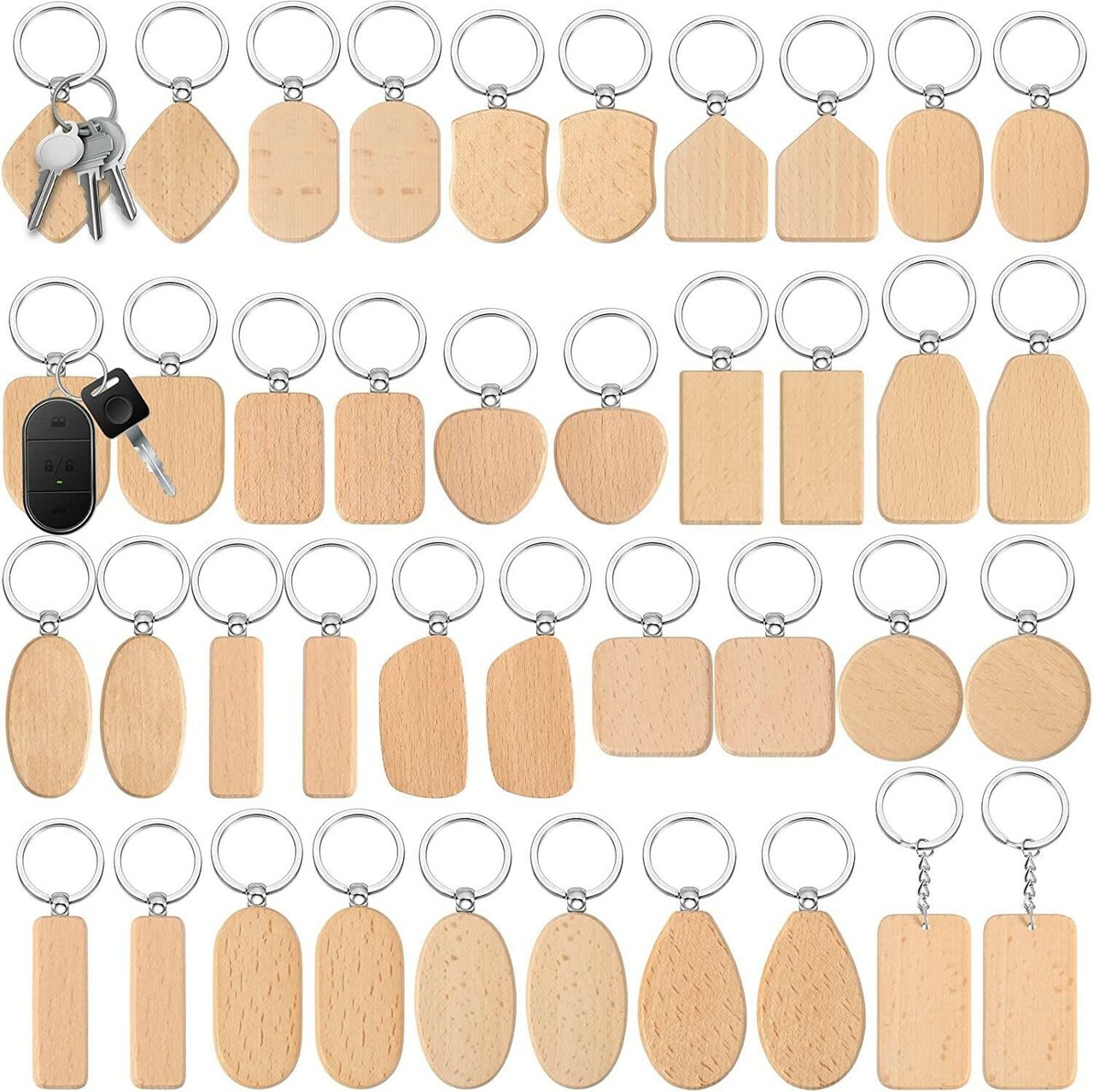 Wood Engraving Blanks Wooden Keychain Assorted Shape Unfinished